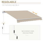 Outsunny 4x2.5m Hand-Cranked Roller Awning with Waterproof Cover, Metal and Aluminum, Beige