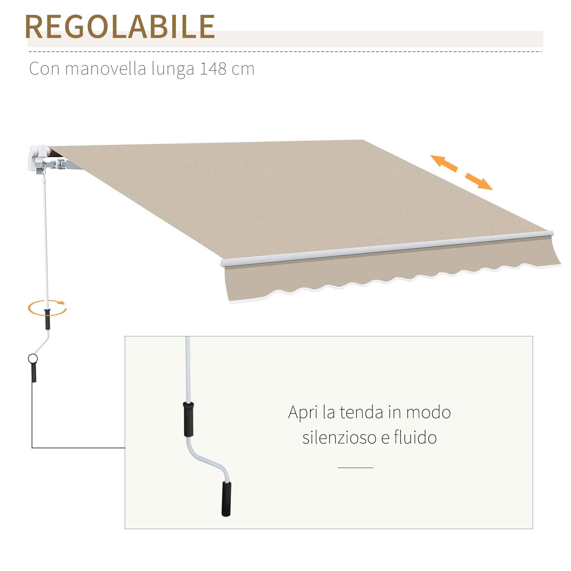 Outsunny 4x2.5m Hand-Cranked Roller Awning with Waterproof Cover, Metal and Aluminum, Beige