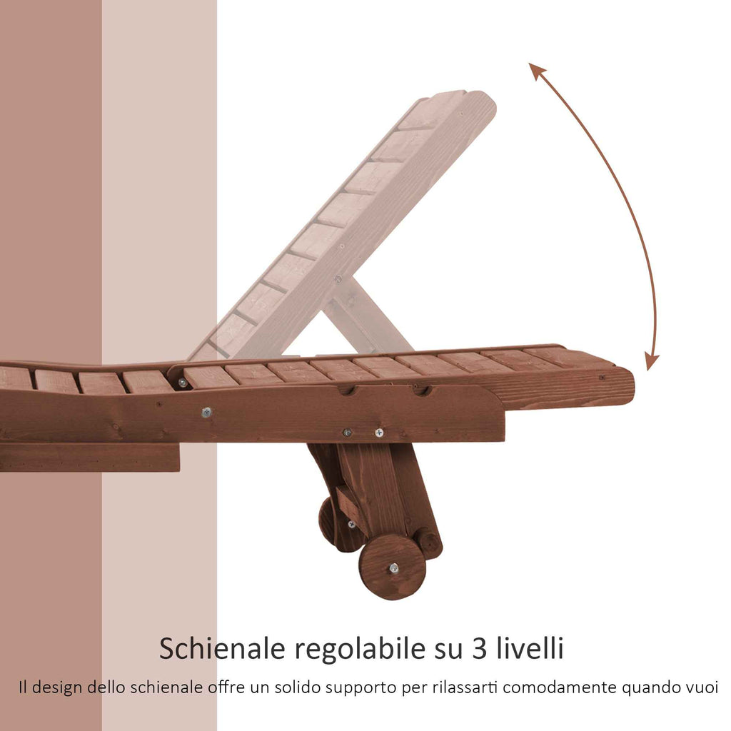 Outsunny Wooden Sun Lounger, Garden Lounger with Wheels and Removable Tray 182x60x35cm