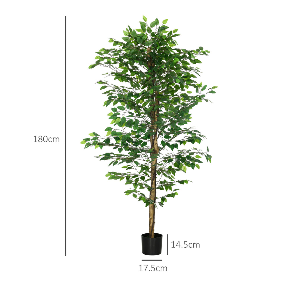 Artificial Ficus Plant 180cm for Indoor and Outdoor with Filled Metal Pot, Green