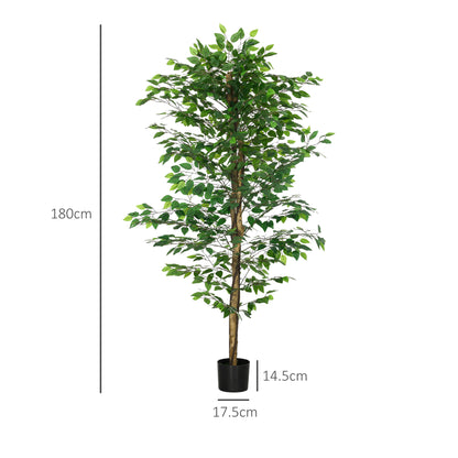 Artificial Ficus Plant 180cm for Indoor and Outdoor with Filled Metal Pot, Green