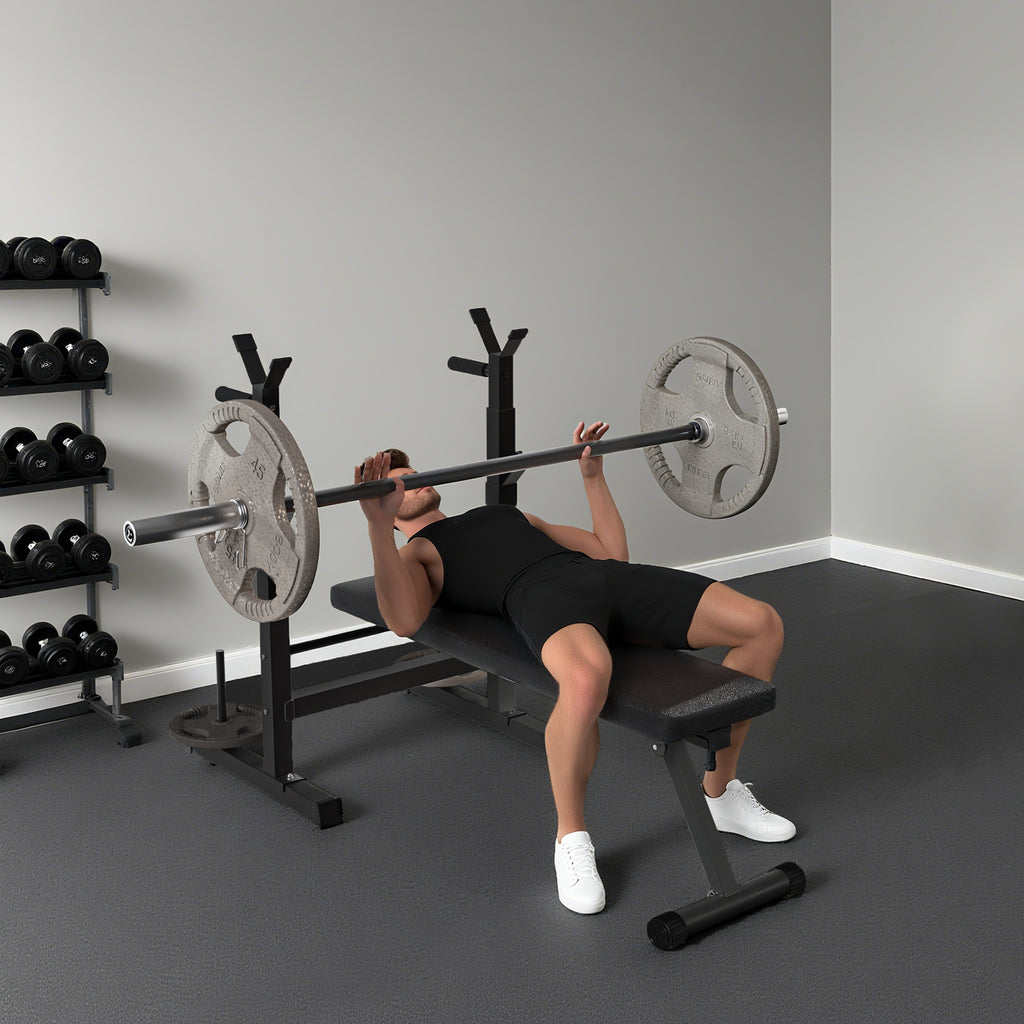 Folding Weight Bench with 8 Adjustable Heights and Steel and PU Barbell Rack, 140x73x98-122 cm, Black