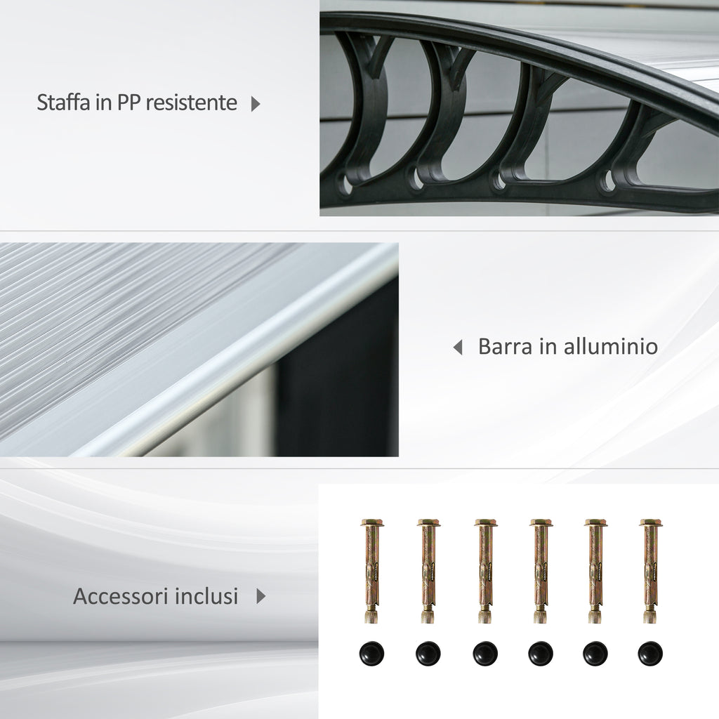 Outdoor Canopy for Windows and Doors in Polycarbonate and Aluminum, 200x100x26cm, Transparent