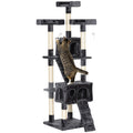 Cat Scratching Tree with 3 Perches, 2 Houses and Hanging Toys, Made of Wood and Plush, 49x49x173 cm, Grey
