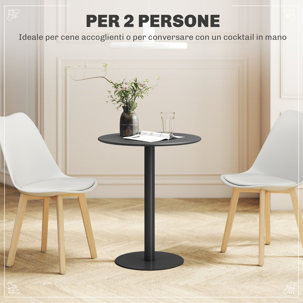 Round Kitchen Table for 2 People with a Modern Design in Steel, Ø60x72 cm, Black