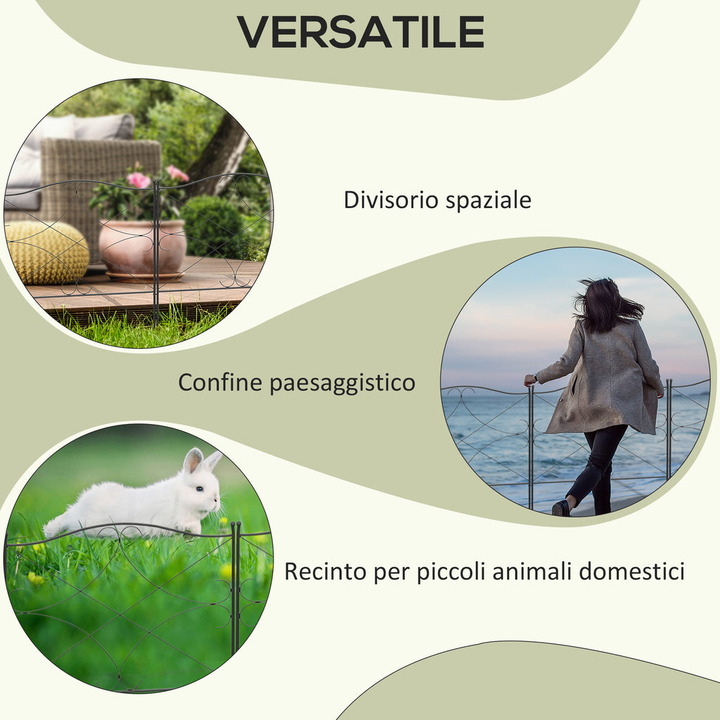 5-Panel Outdoor Metal Fence with Posts, 305x62 cm, Black