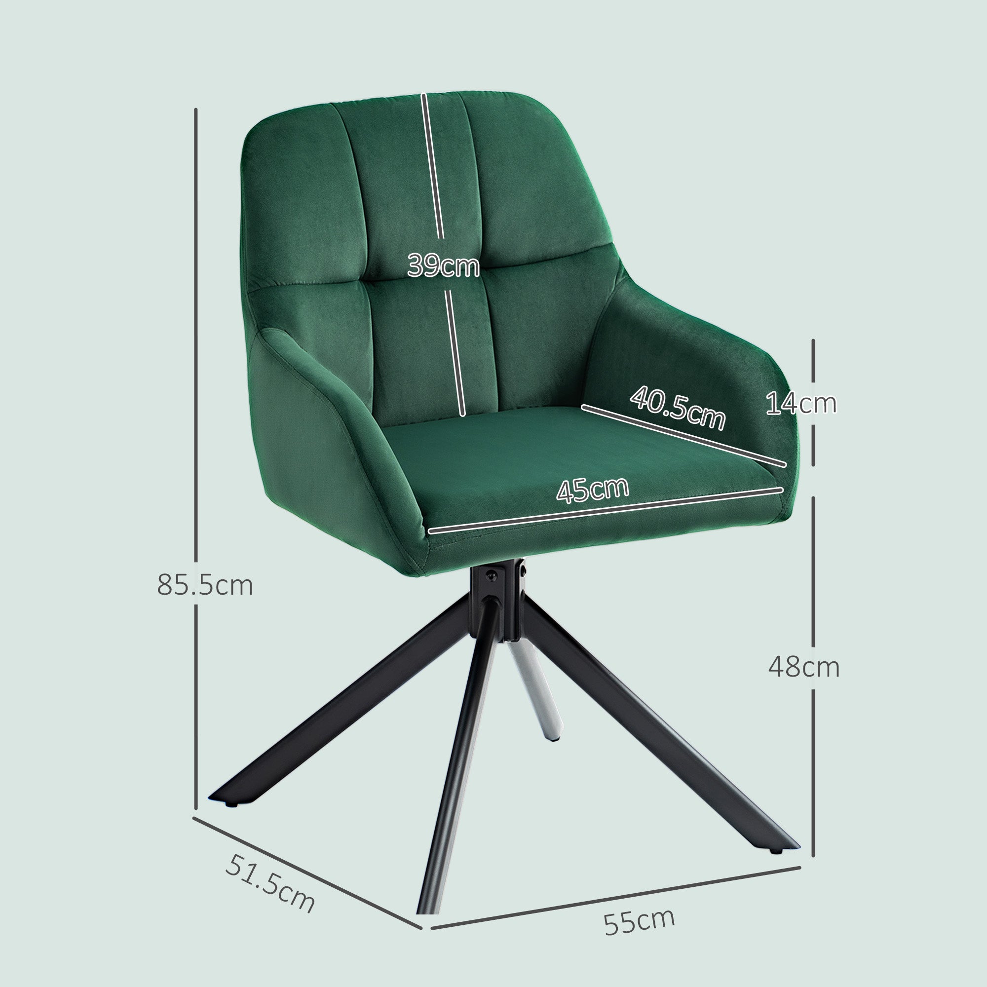 Modern Velvet Armchair with Swivel Seat, Steel Armrests and Legs, Green