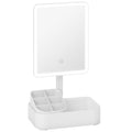 HOMCOM Makeup Mirror with 2-Level Adjustable Light, 180° Rotation and Makeup Organizer, White