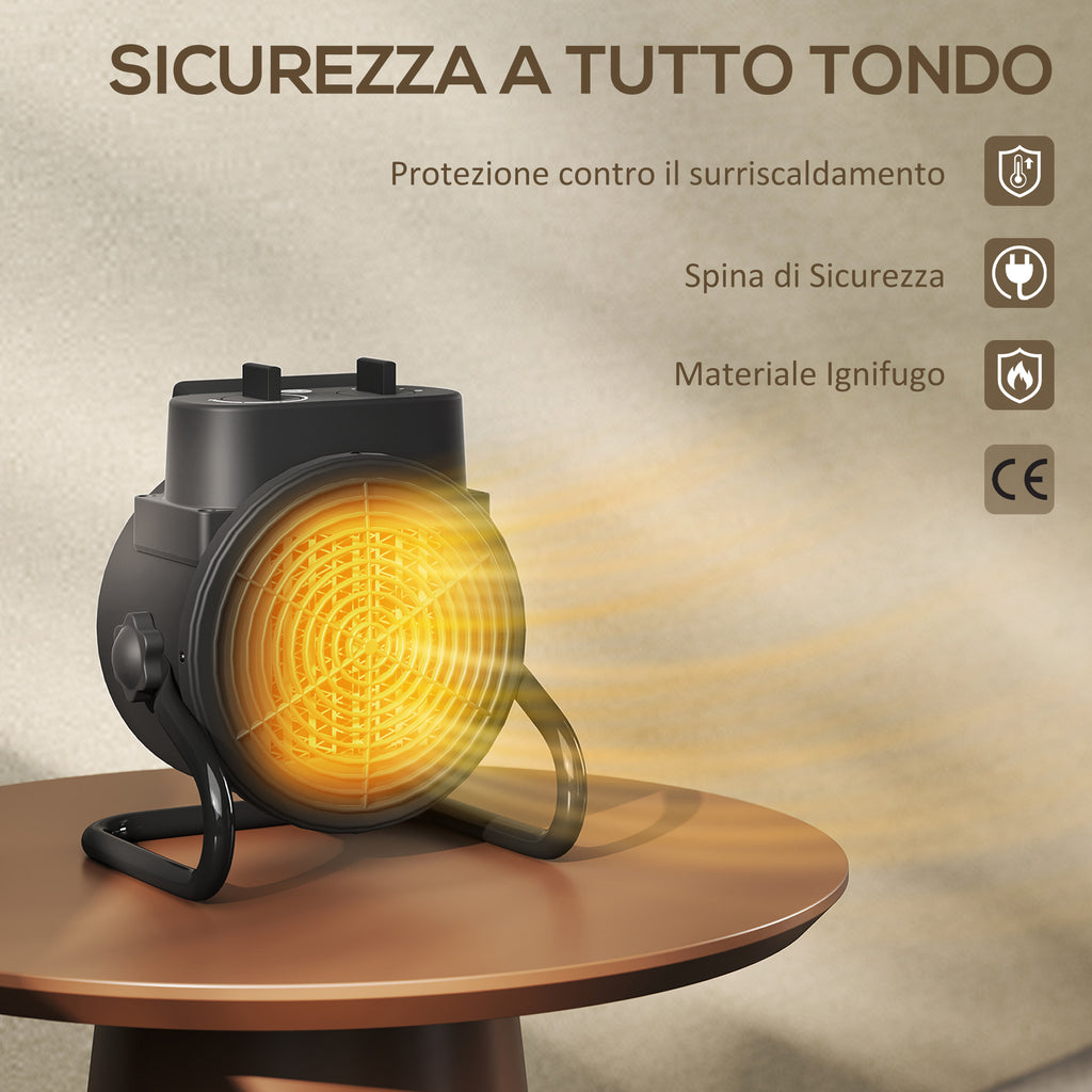 Electric Heater, Adjustable, 3-Mode, Fireproof PP and PA, 21.5 x 15.8 x 22 cm, Black