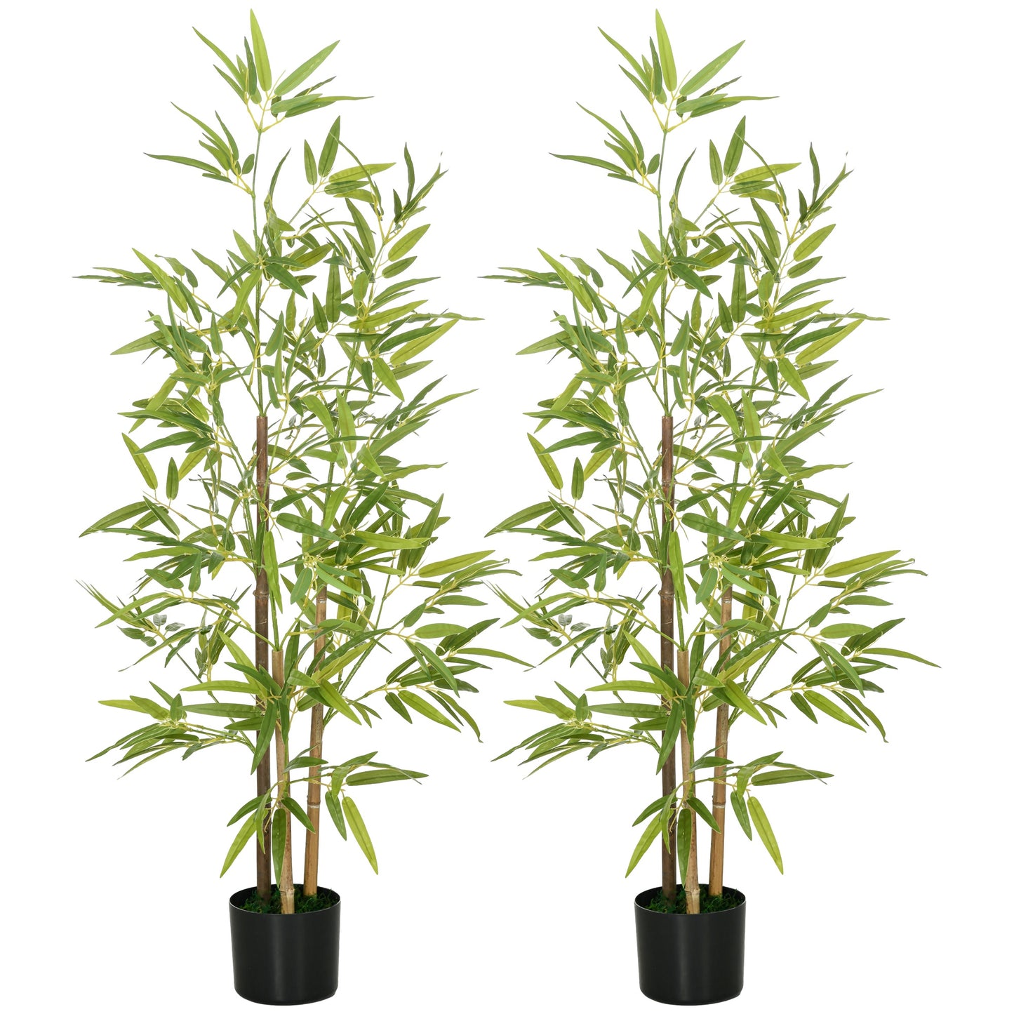 Set of 2 120cm Artificial Bamboo Plants with Ø15x12cm Pot, in PEVA, PP and Metal, Green and Black