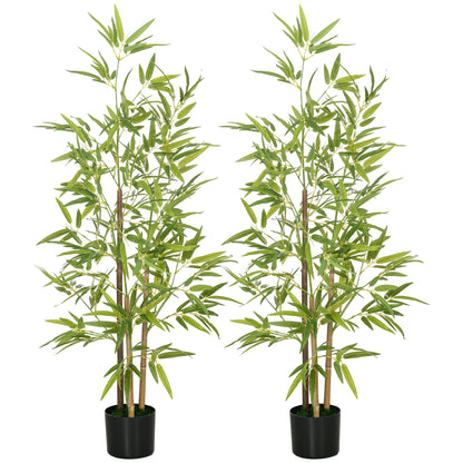 Set of 2 120cm Artificial Bamboo Plants with Ø15x12cm Pot, in PEVA, PP and Metal, Green and Black