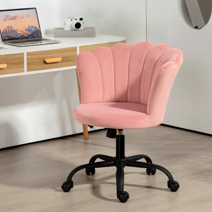 Petal Back Office Chair Armless Height Adjustable Velvet Upholstery Pink