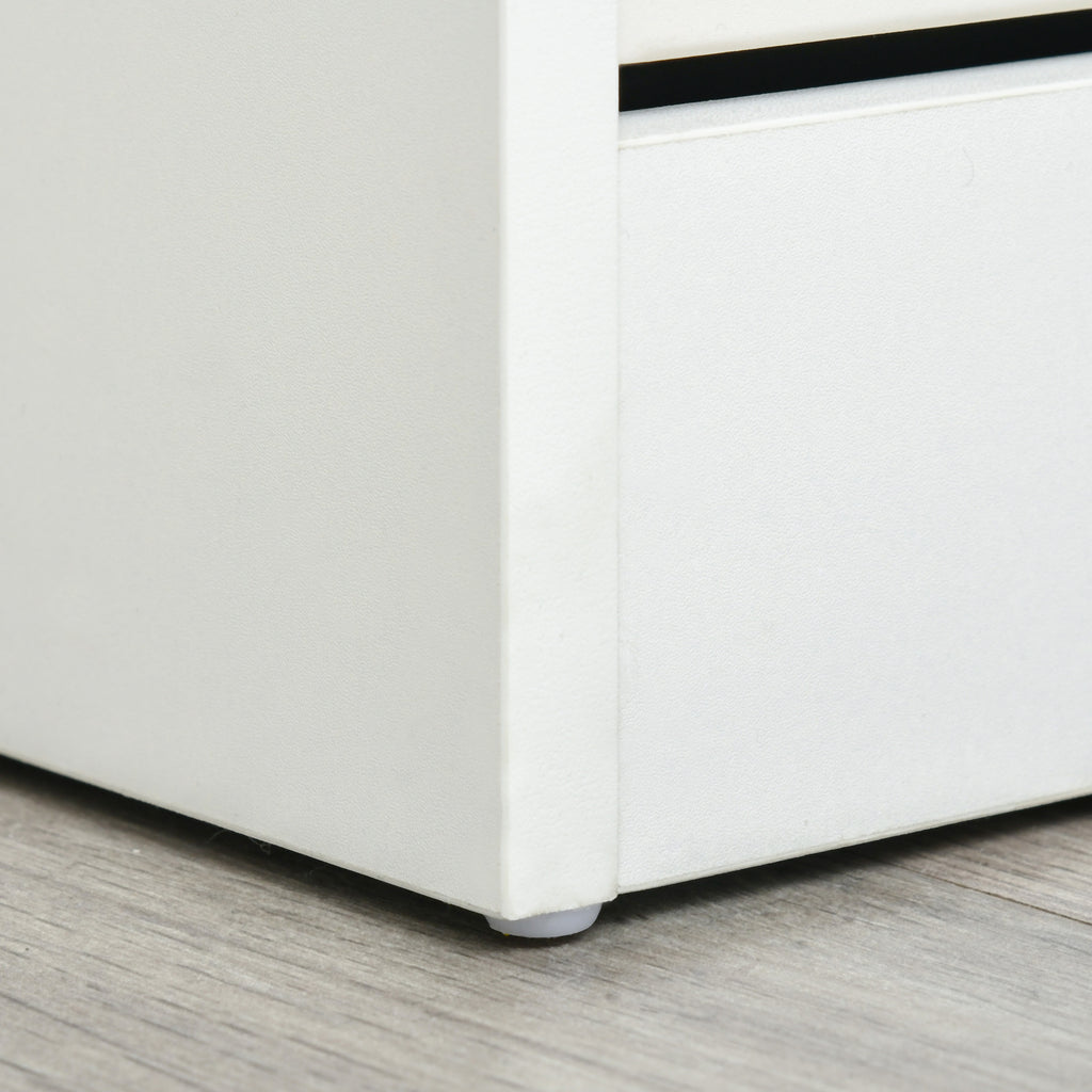 Space-Saving Wooden Shoe Rack with 4 Flap Drawers and Adjustable Shelf for 16 Shoes, 98x24x83cm, White