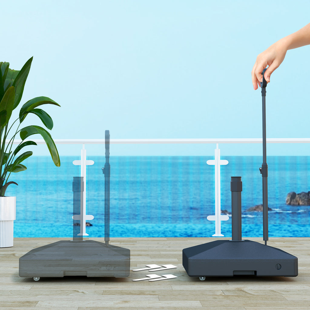 HDPE Umbrella Base with Handle and Wheels and Fillable with Water or Sand, 60x60x100 cm, Black