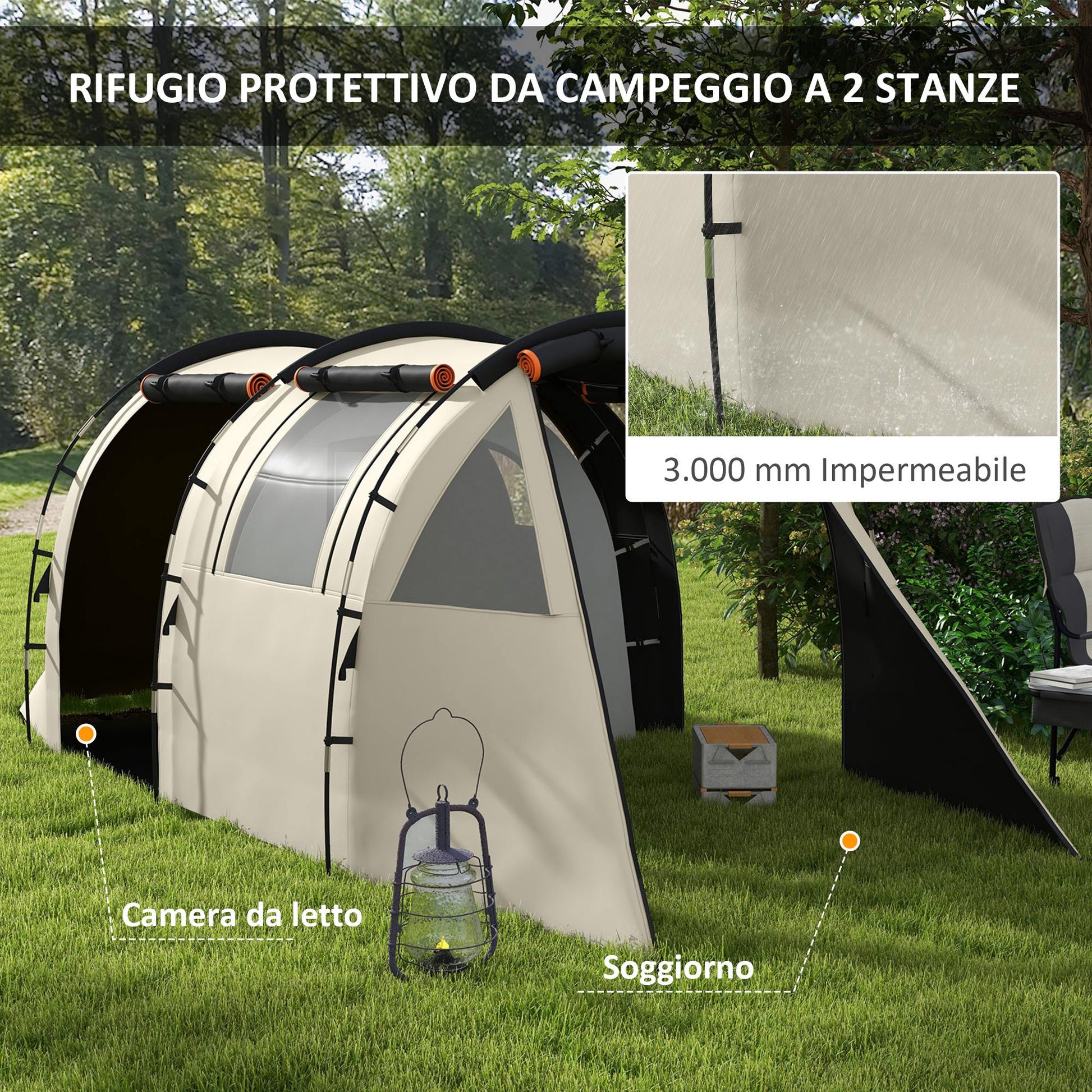 Outsunny 4-5 Person Camping Tent with Blackout Cover, Waterproof with Carry Bag, Khaki - Borgè