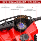 Electric Quad Bike for Kids with 6V Rechargeable Battery, Accelerator Button, Ages 18-36 Months, 70x42x45cm, Red