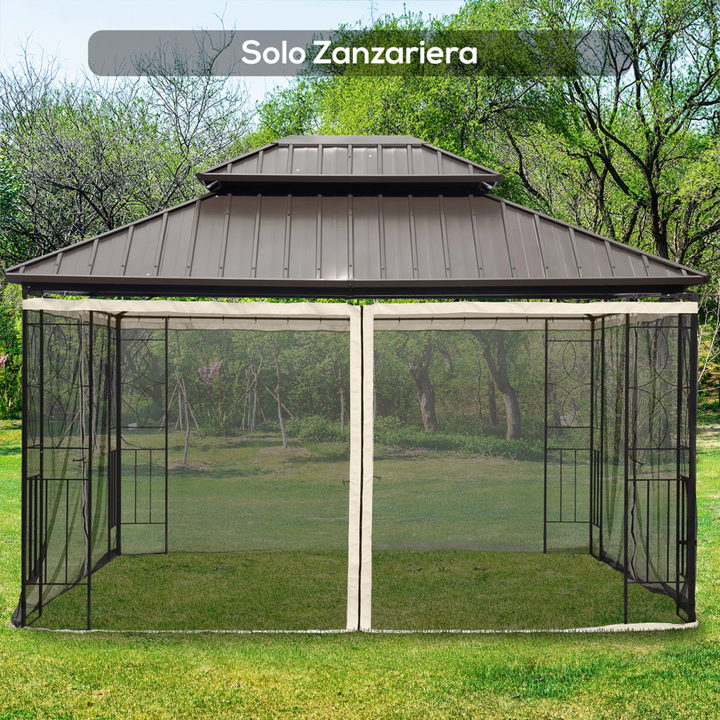 Outsunny Universal Replacement Gazebo Mosquito Net with Zippers, 335x207cm - Black and Beige