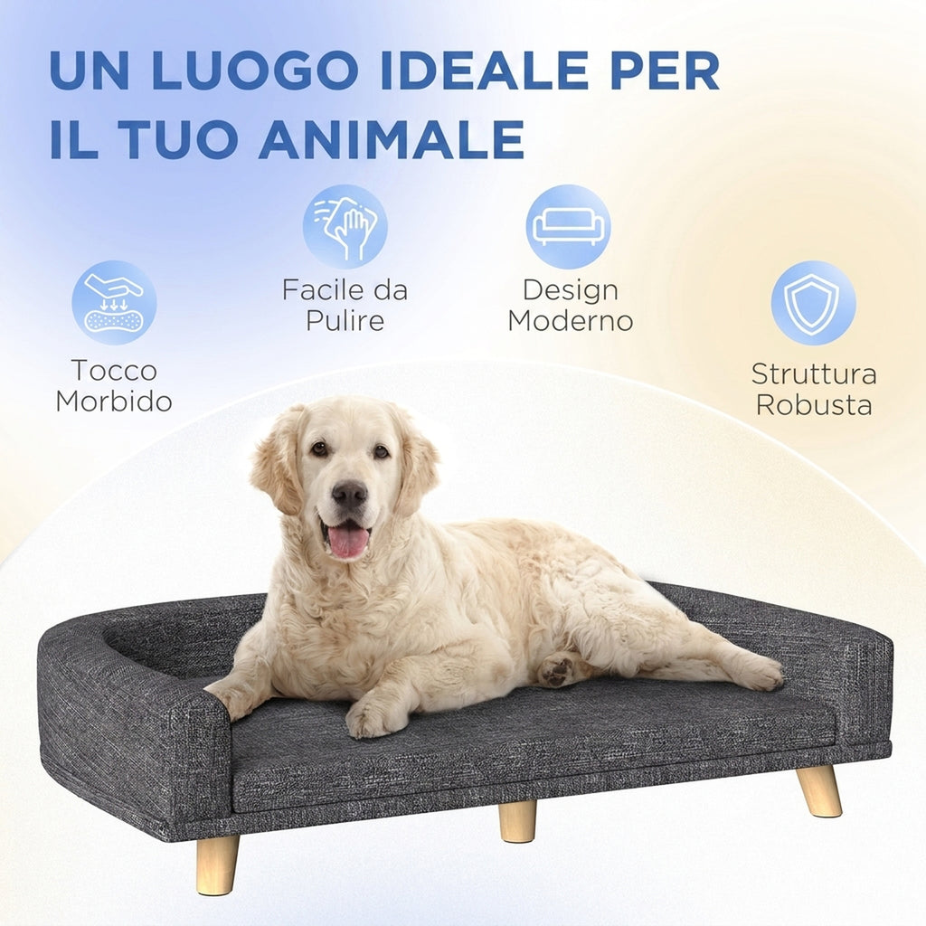 PawHut Large Dog Sofa with Removable Cushion, Polyester and Wood, 98x67x25 cm, Dark Grey
