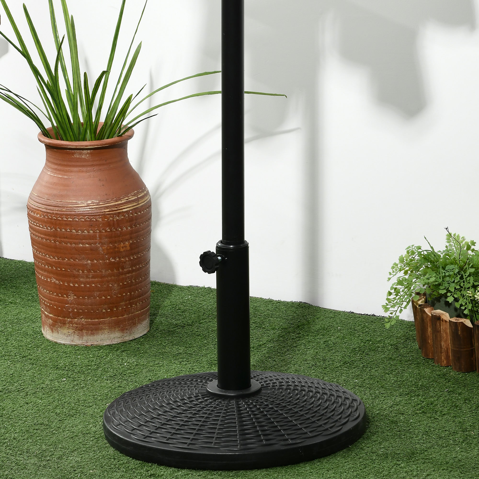 12.5kg Round Rattan Effect Umbrella Base, Support for 38mm and 48mm Poles, Ø44.5cm, Black
