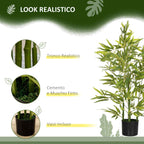 HOMCOM Artificial Bamboo Plant 90cm Tall with 504 PEVA and PP Leaves, Green, with a Ø15x12.5cm Cement Pot