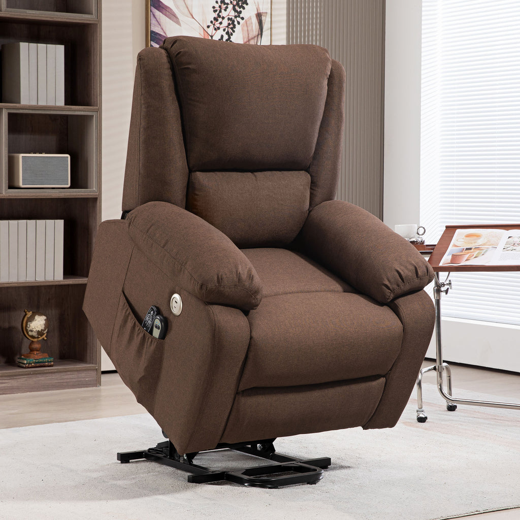HOMCOM Reclining Lift Chair with Footrest, in Linen Effect Fabric, 87x92x105 cm, Coffee - Borgè