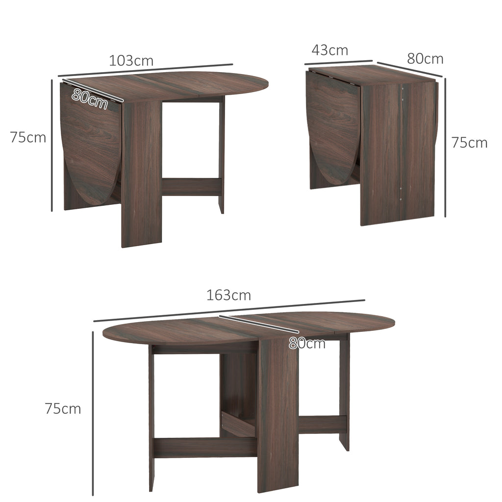 HOMCOM Folding Table with 2 Oval Flaps, Space-Saving Wooden Console, Brown - Borgè