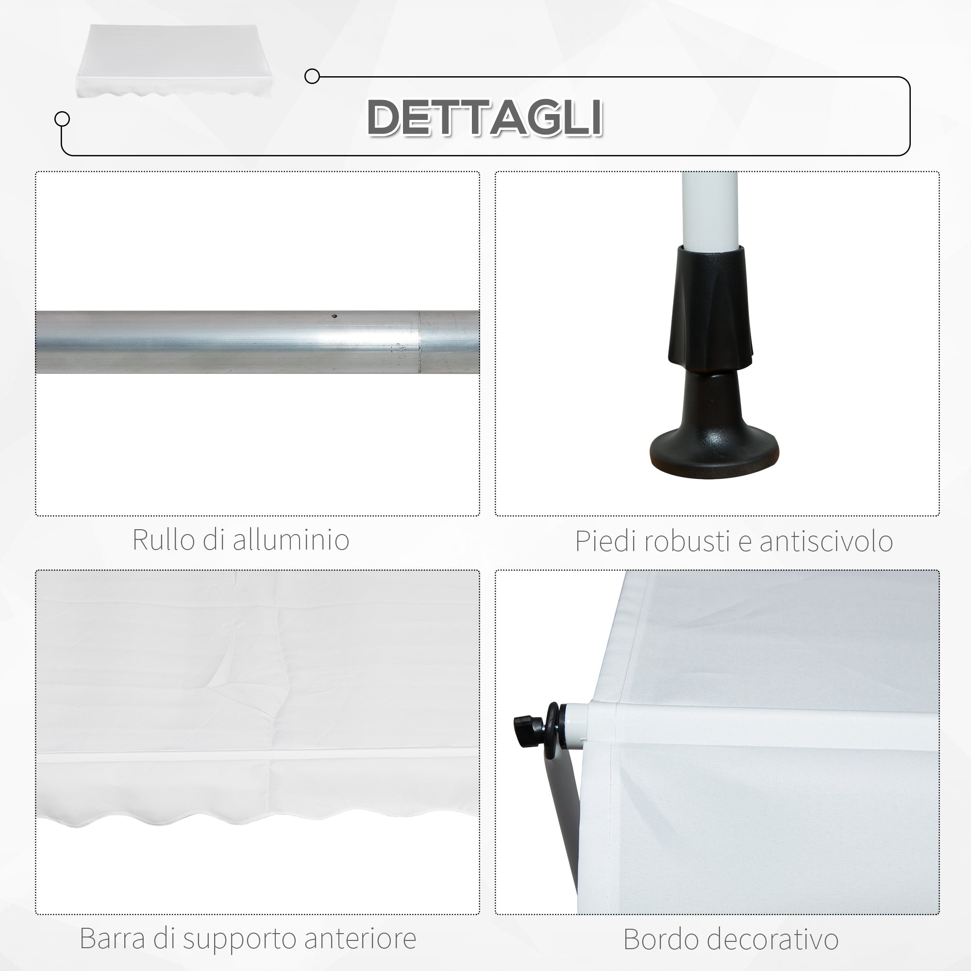 Outsunny 2x1.5m Outdoor Roller Awning with Crank, Adjustable Height and Angle, White