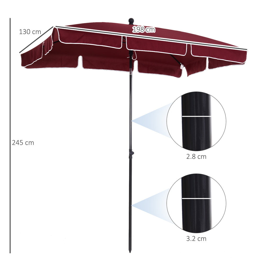 Rectangular and Adjustable Garden Umbrella with Aluminum Pole, 2x1.3x2.5 m, Wine Red