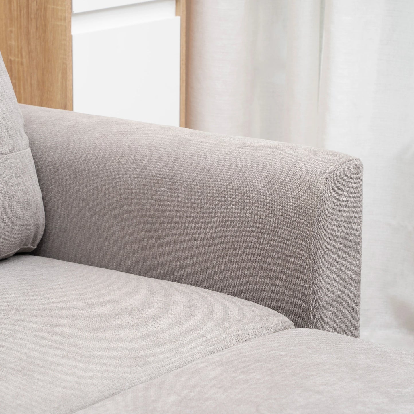 Grey Corner Sofa | 3 Seater Corner Sofa Bed with Chaise Longue Storage in Fabric, 217x134x85cm, Grey