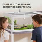 PawHut Raised Turtle House with Divider, Removable Tray, Made of Wood and PS, 104x53x82 cm, Grey and White
