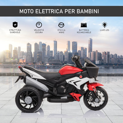 Electric Motorcycle for Children 3-5 Years (max. 25kg) with 3 Wheels, Lights and Sounds, 6V Battery, Red, 86x42x52cm