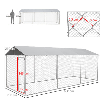 PawHut Outdoor Dog Kennel with Waterproof Roof in Oxford Fabric and Steel, 6x2.3x2.3m, Silver - Borgè