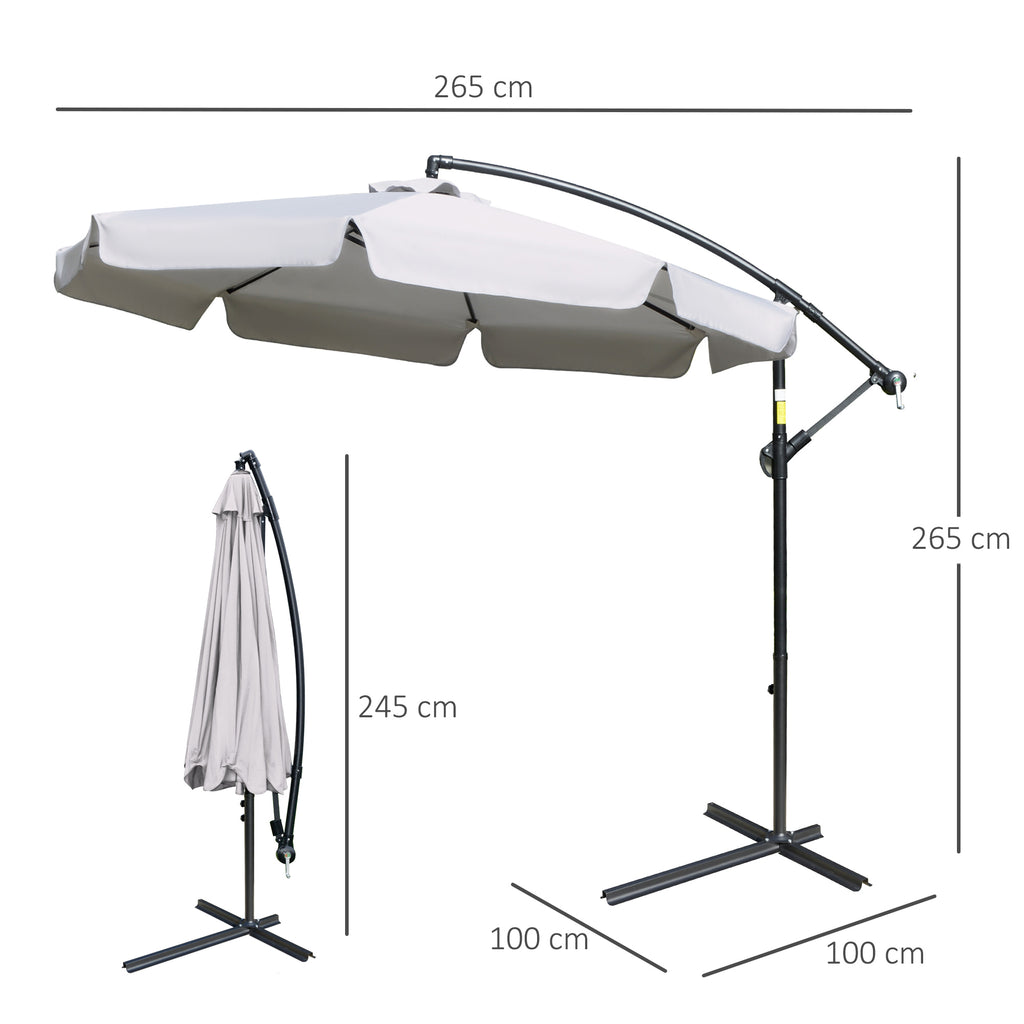 Garden Umbrella with Crank Opening in Metal and Polyester, Ø2.7x2.7 m, Gray