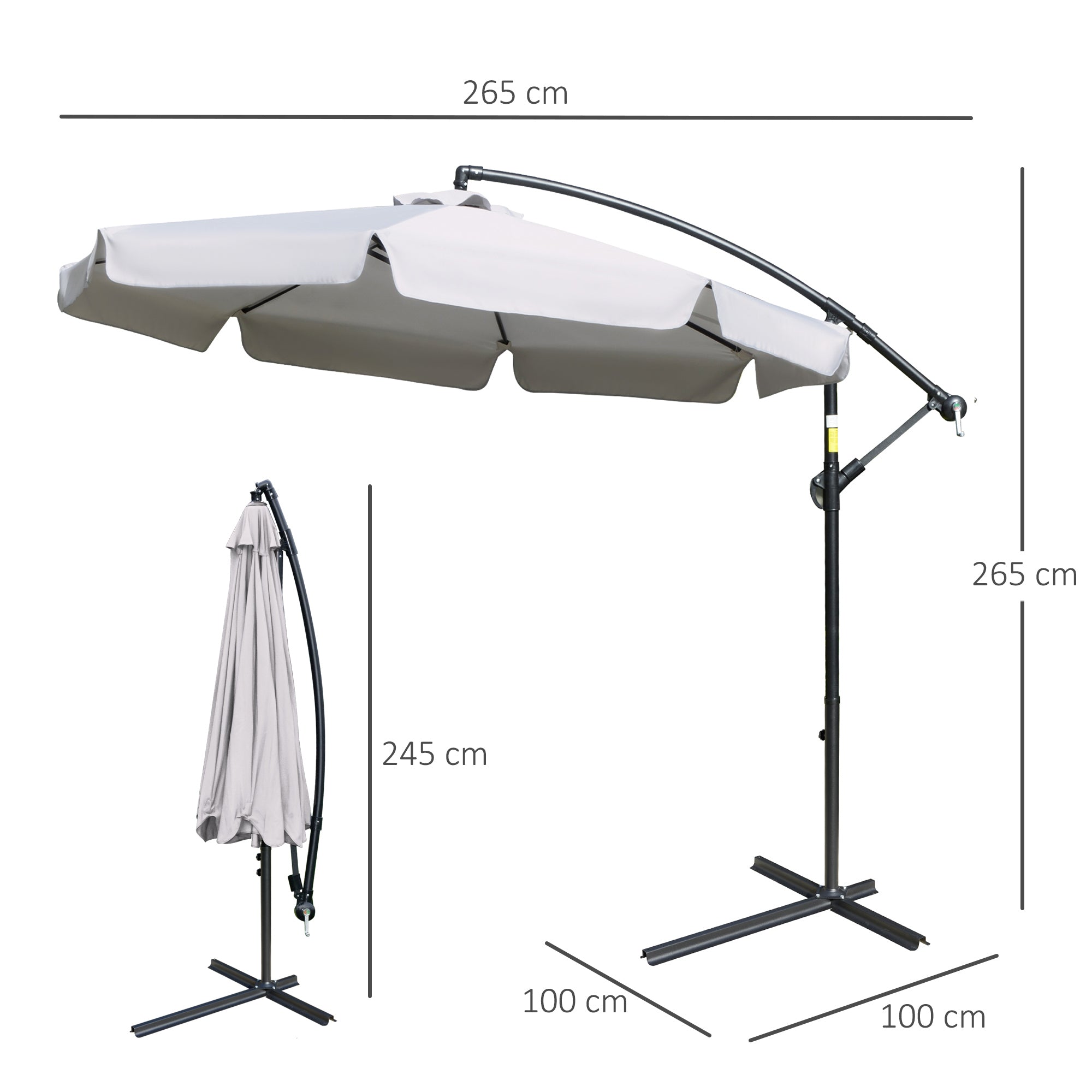 Garden Umbrella with Crank Opening in Metal and Polyester, Ø2.7x2.7 m, Gray