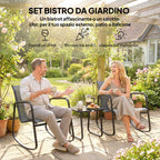 Outsunny 3-Piece Steel Outdoor Set with 2 Breathable Rocking Chairs and Glass-Top Coffee Table, Grey and Black