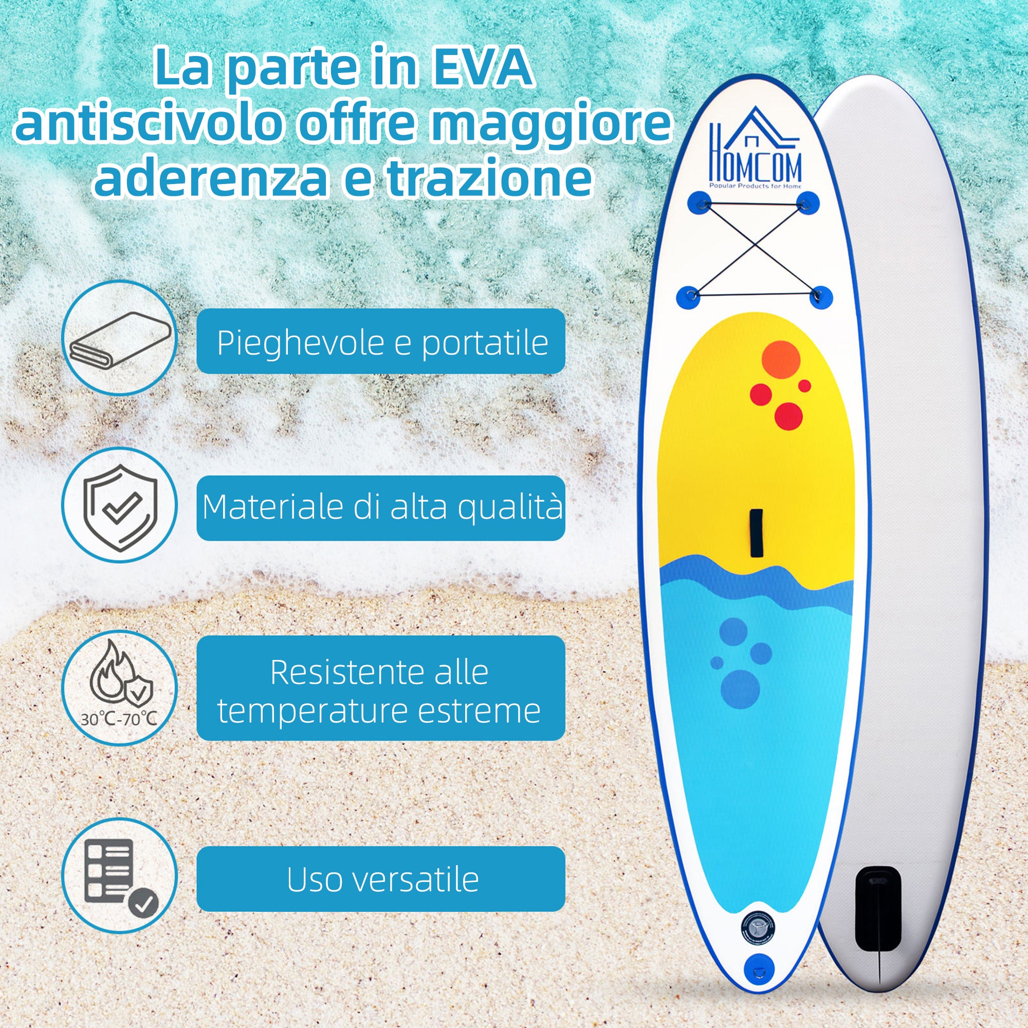Inflatable Stand Up Paddle Board with Adjustable Paddle, Surfboard with Accessories Included, Blue 305x76x10cm