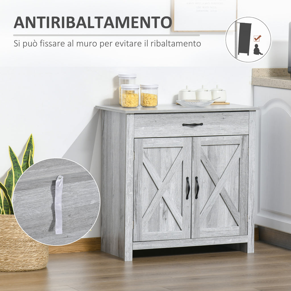 Country Kitchen Sideboard with 2-Door Cabinet and Drawer, 80x39.7x80cm, Grey