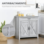 Country Kitchen Sideboard with 2-Door Cabinet and Drawer, 80x39.7x80cm, Grey