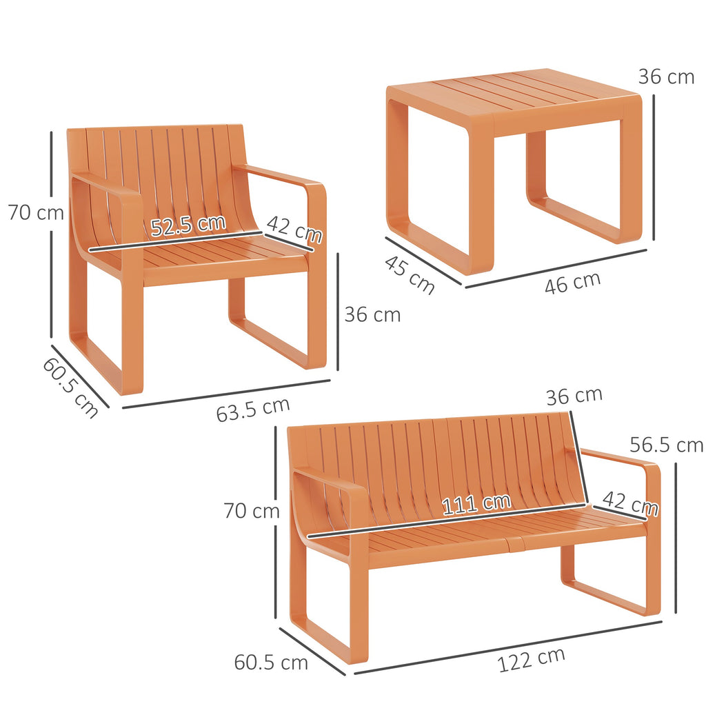 5 Piece Slatted Garden Set with Sofa, 2 Armchairs and 2 Coffee Tables in Orange Polypropylene