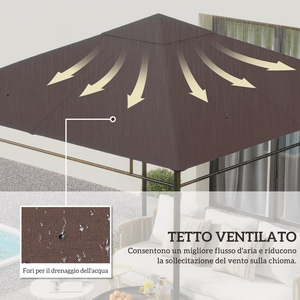 Outsunny 3x3m Garden Gazebo Replacement Roof, 180g/m² Polyester Water Resistant Gazebo Cover with 8 Drainage Holes and Air Vents, Cover Only, 298x295cm, Coffee