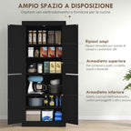 HOMCOM Tall Kitchen Cabinet with 6 Adjustable Shelves and 4 Wooden Doors, 76x40.5x184 cm, Black