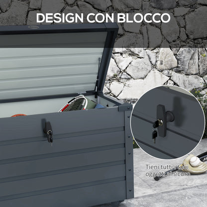 Outdoor Trunk 295L with Lock and 2 Handles, in Galvanized Steel, 120x62x66 cm, Dark Gray