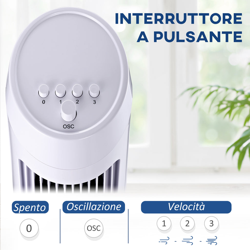 45W 3-Speed ??Oscillating Tower Fan, ABS Plastic Column Fan, 27x27x75cm, White - Borgè
