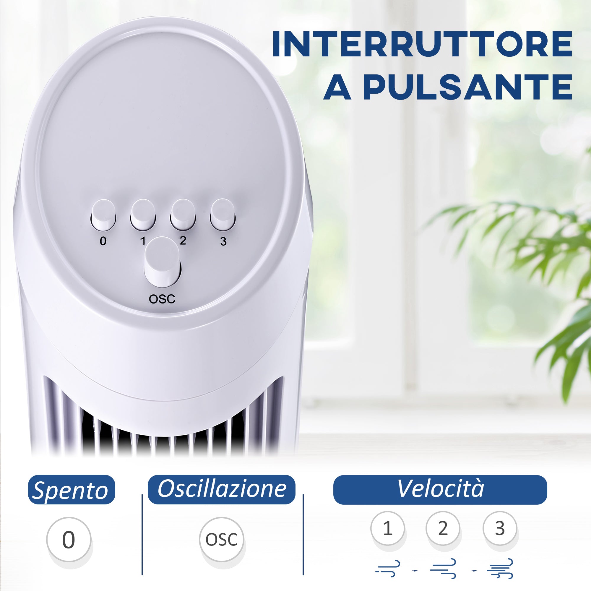 45W 3-Speed ??Oscillating Tower Fan, ABS Plastic Column Fan, 27x27x75cm, White - Borgè