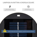 Outsunny Solar LED Garden Lantern with Charging Panel in Rattan and Metal, Ø21.5x61cm, Black