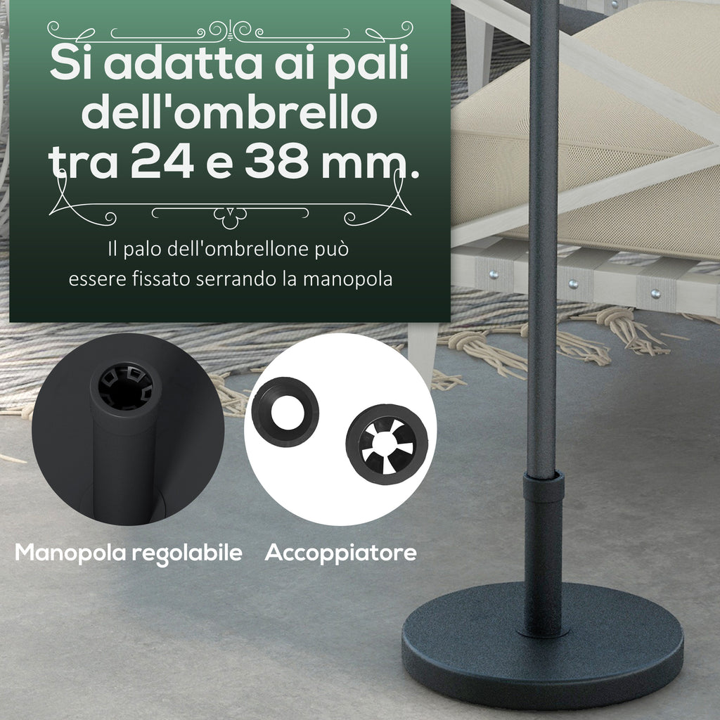 15kg Round Umbrella Base for Ø24-38mm Poles, Plastic and Concrete, Ø46.5 cm, Black