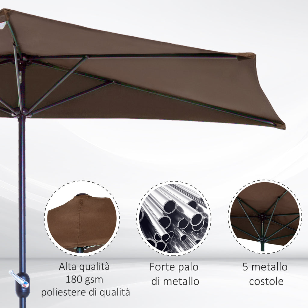 Space-Saving Mezzaluna Wall Umbrella with Crank Opening, Coffee