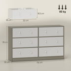 6-Drawer Folding Chest with Double Handles, Made of Wood, Steel and Fabric, 114x30x70 cm, White and Grey