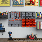 44PCS Adjustable and Removable Tool Boxes, Wall Mounted, PP, Red Grey, 54x22x95cm