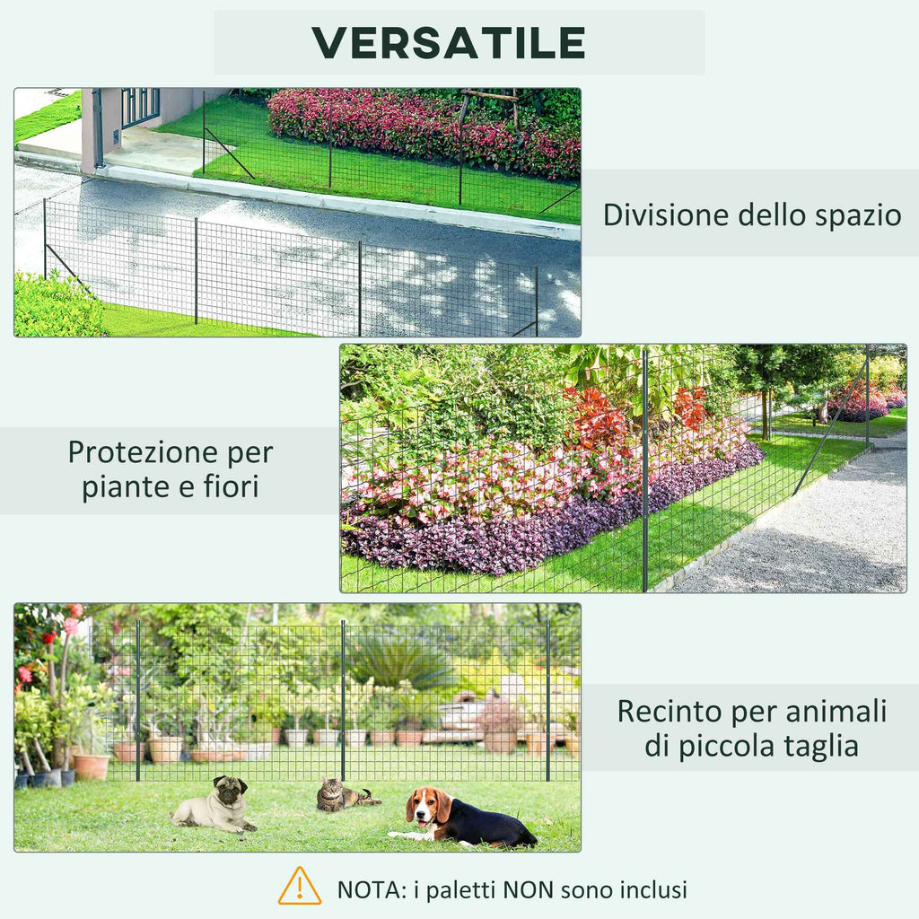 Outsunny Steel and PVC Fence Netting for Outdoor Spaces, 25m Roll and 1.7m Height, Green